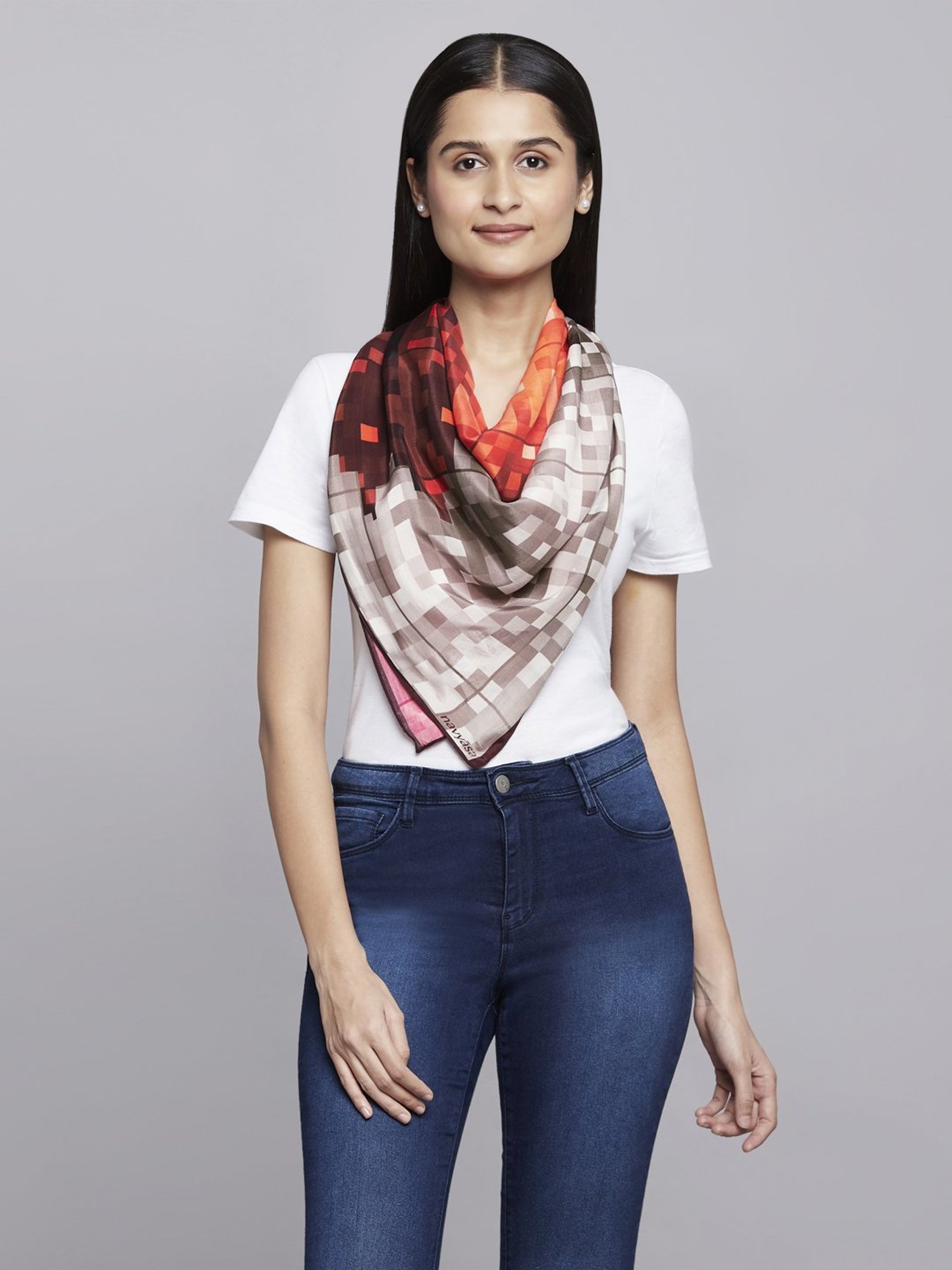 Navyasa by liva Red & Orange Printed Scarf
