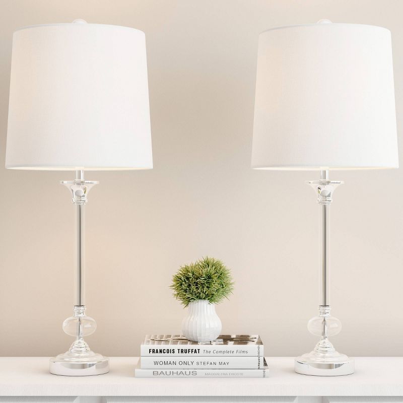 Crystal Lamps-Set of 2 Faceted Silver Lighting (Includes LED Light Bulb)