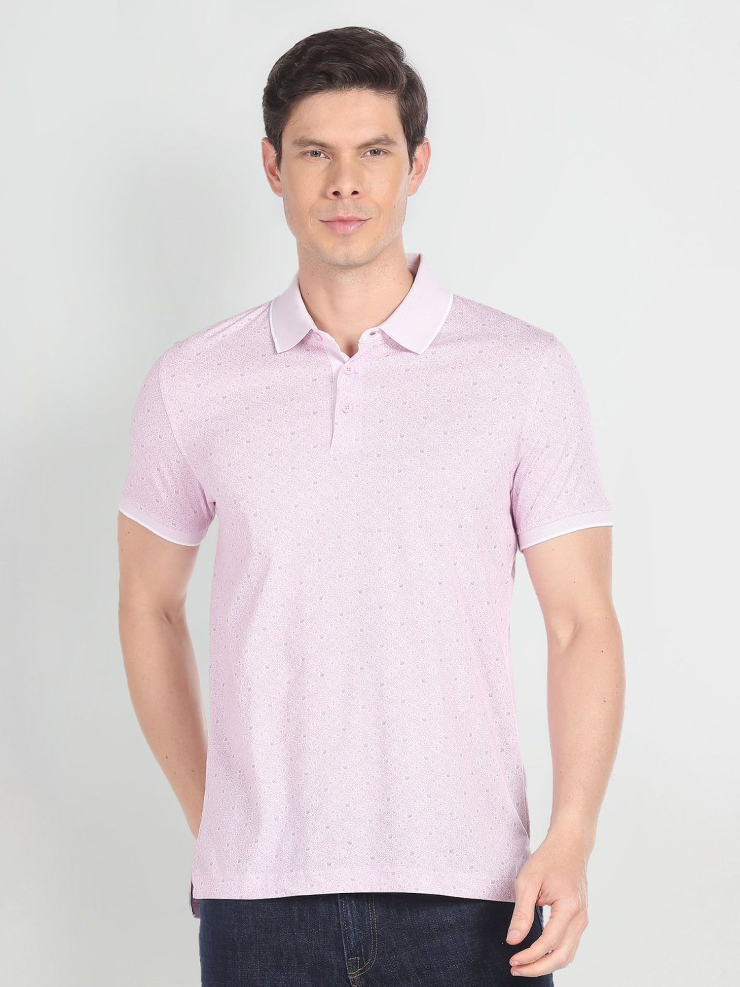 Arrow Purple Cotton Regular Fit Printed Polo T-Shirt