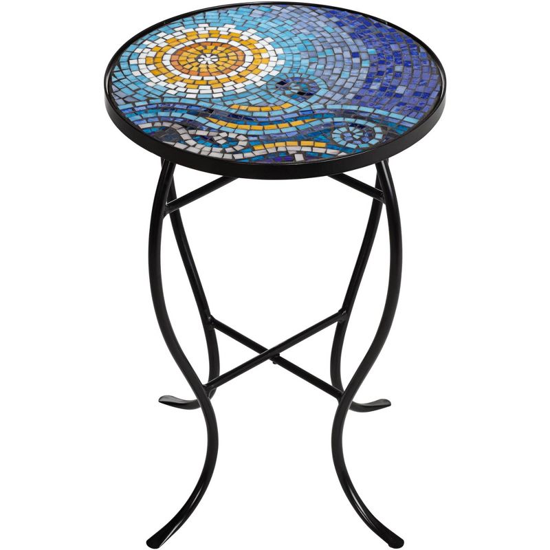 Teal Island Designs Ocean Mosaic Black Iron Outdoor Accent Table