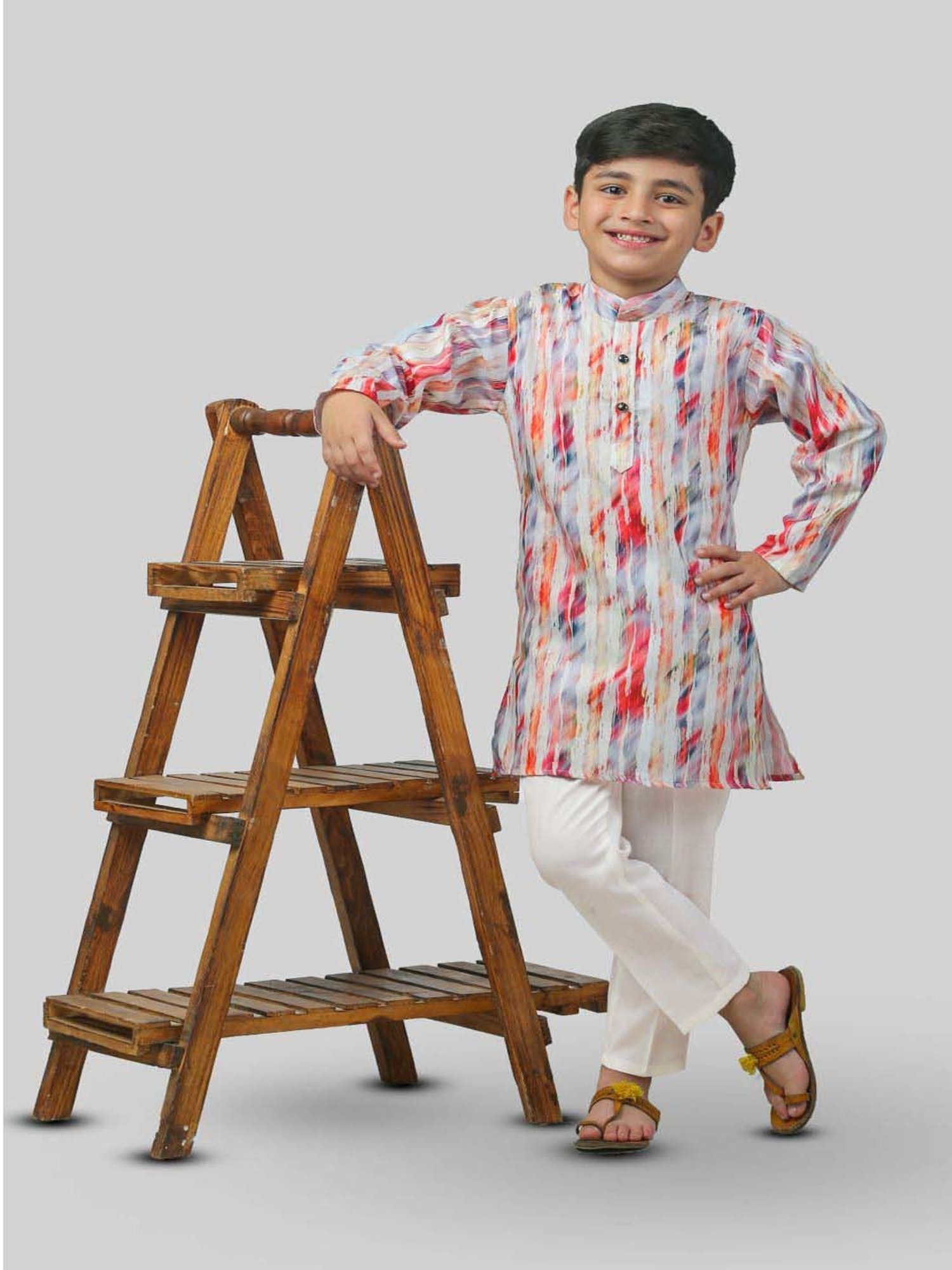 Ahhaaaa Kids Multicolor Cotton Printed Full Sleeves Kurta Set