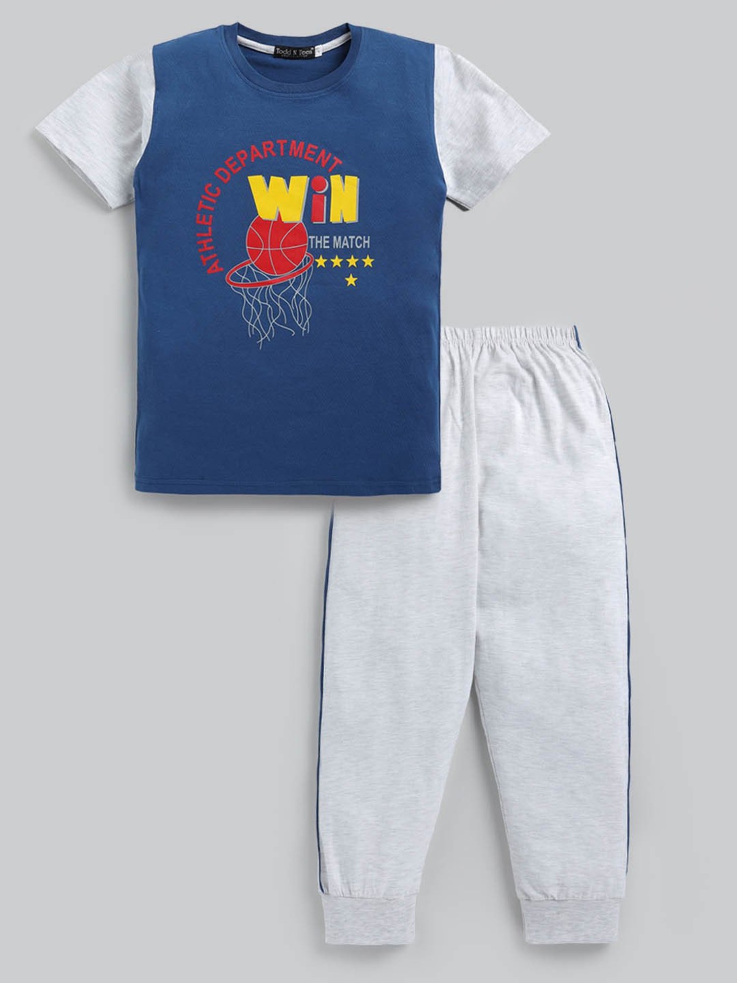 Todd N Teen Kids Royal Blue & Grey Printed T-Shirt with Joggers