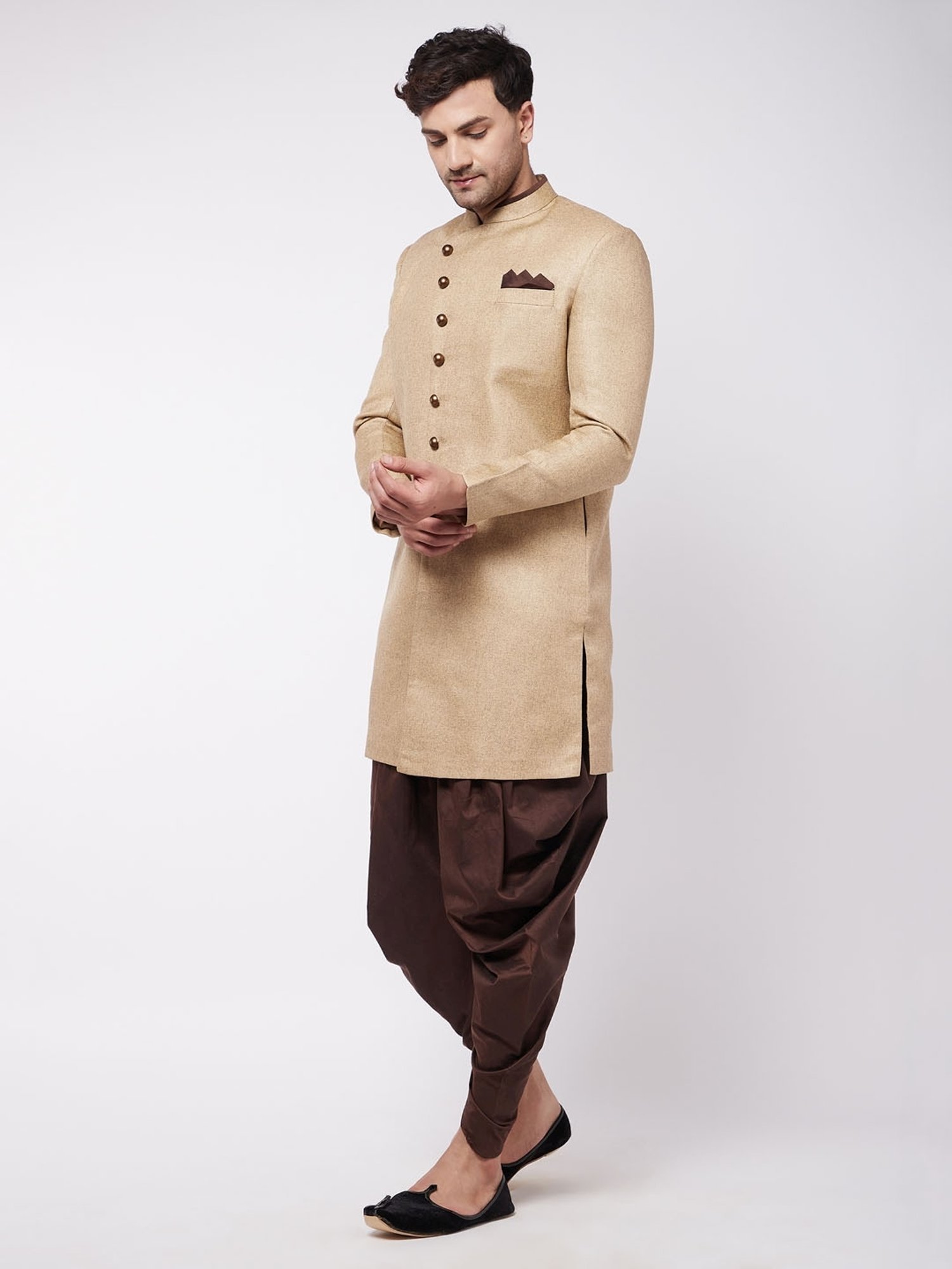 Benstoke Black & Maroon Regular Fit Sherwani Set