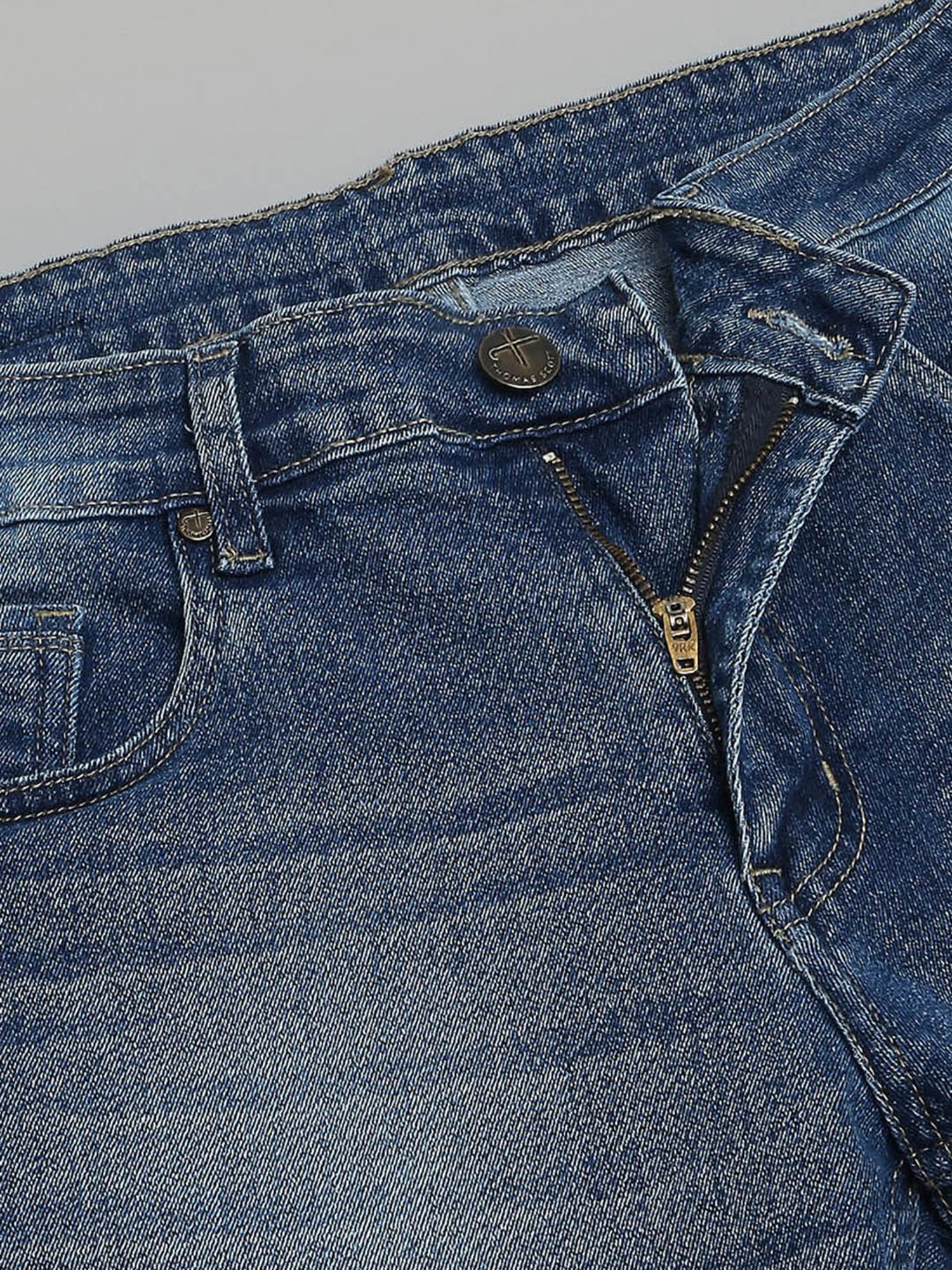 Thomas Scott Blue Regular Fit Heavily Washed Distressed Jeans