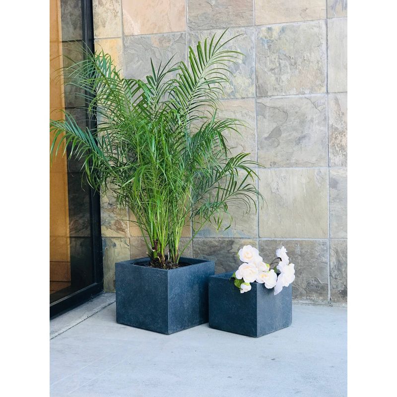 Set of 2 Kante Lightweight Modern Outdoor Concrete Square Planter Graphite Black - Rosemead Home & Garden, Inc.