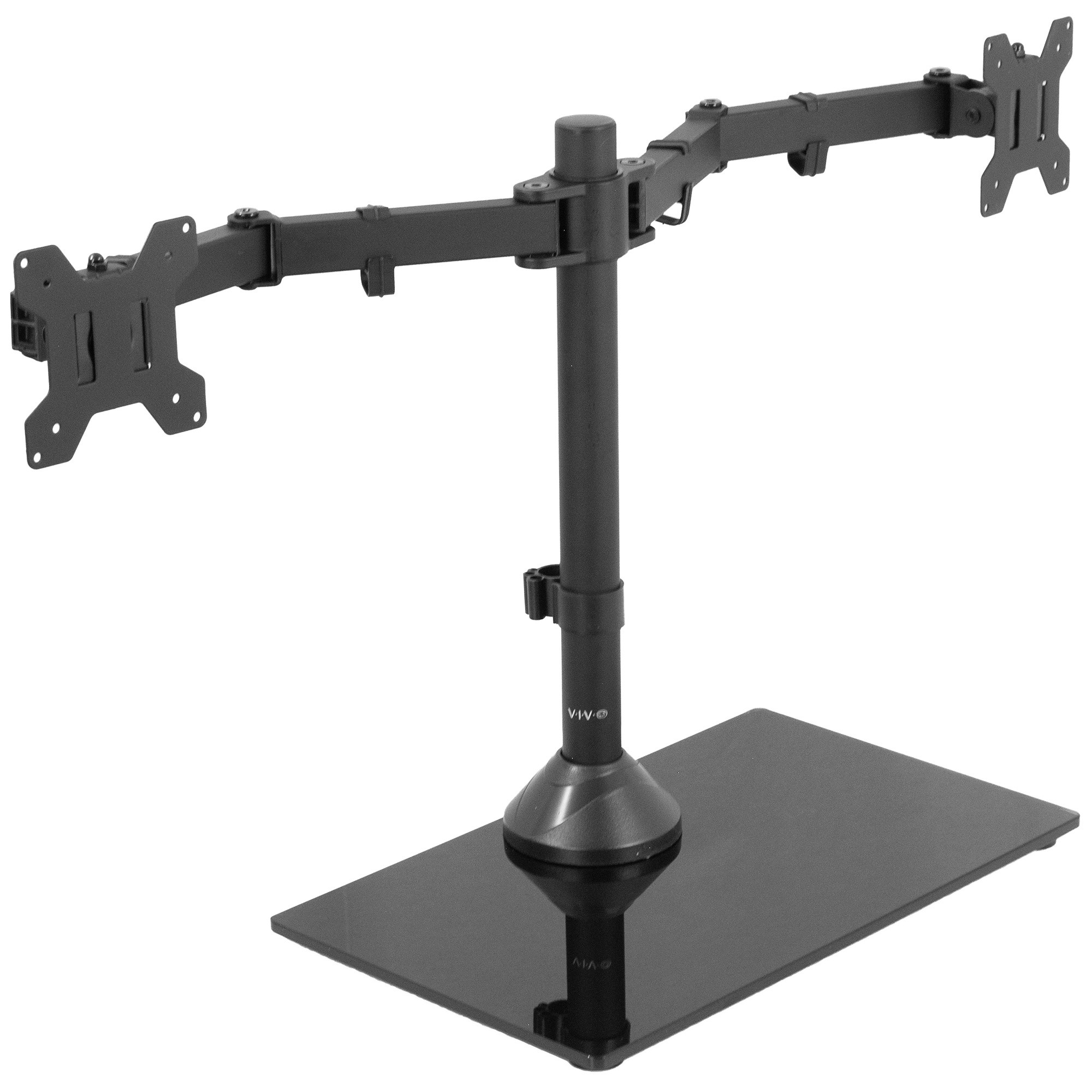 VIVO Black Dual Monitor Stand Adjustable Mount w/ Freestanding Glass Base for Two Screens up to 27" (STAND-V002FG)