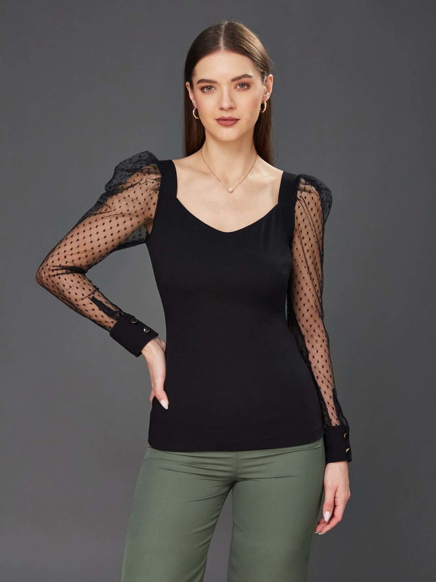 Miss Chase Black Self Pattern Top