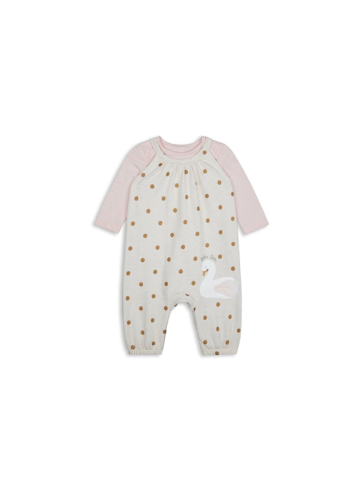 Mothercare Kids Grey & Light Pink Printed Full Sleeves Bodysuit with Dungaree