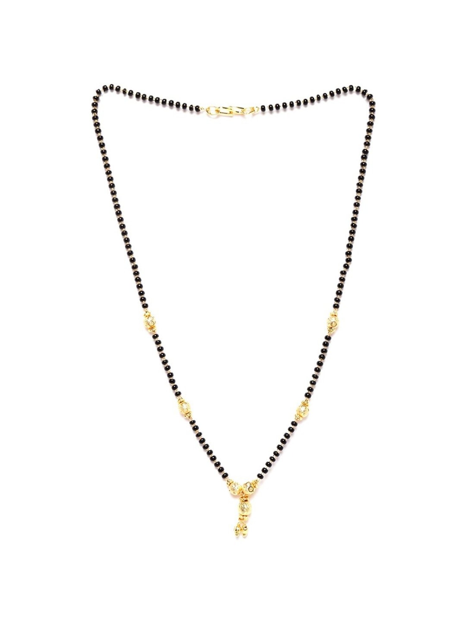 Abdesigns Gold-Plated American Diamond & Black Beaded Mangalsutra
