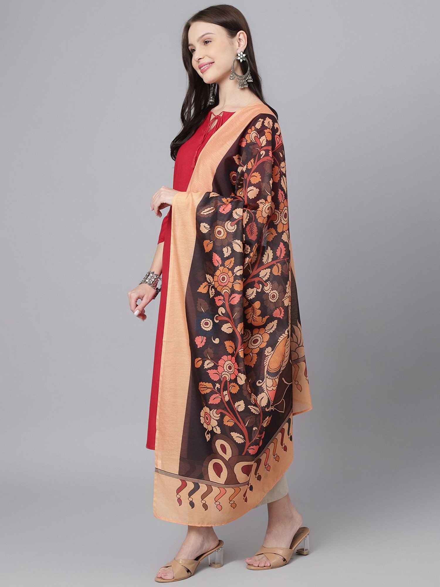 DECKEDUP Black Printed Dupatta