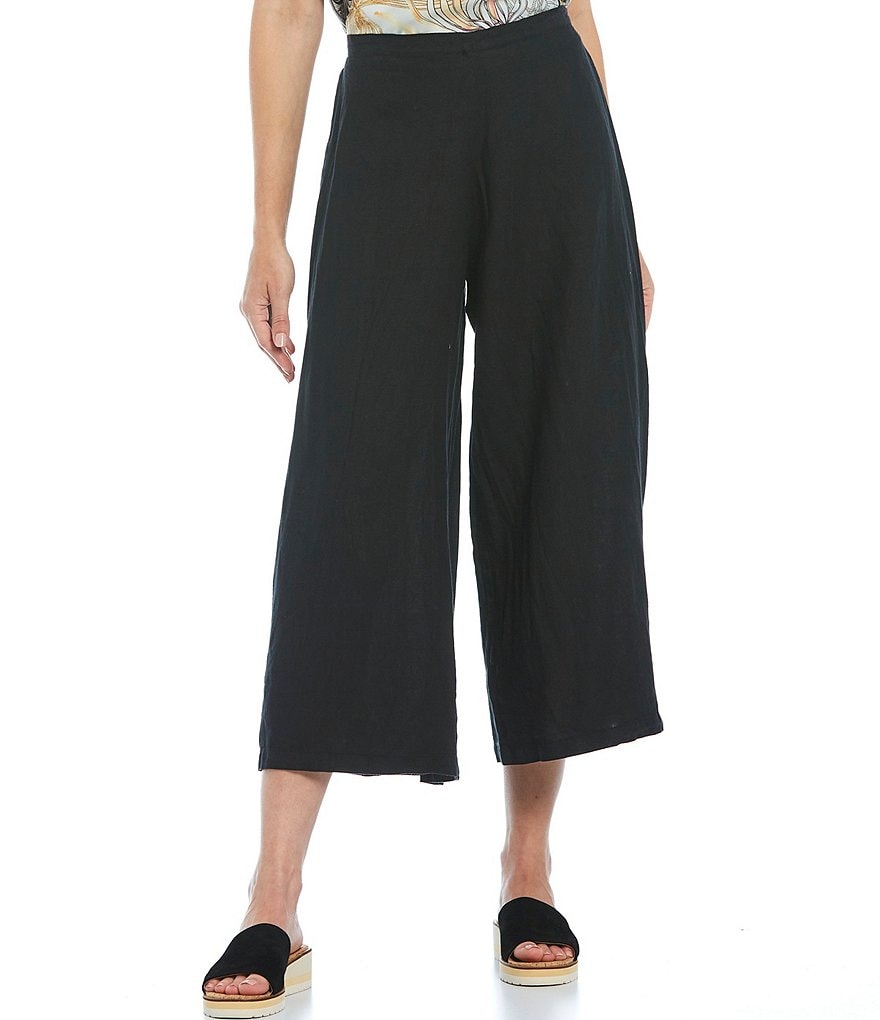 Bryn Walker Ella Light Linen Flat Front Wide Leg Cropped High Rise Pull-On Pants