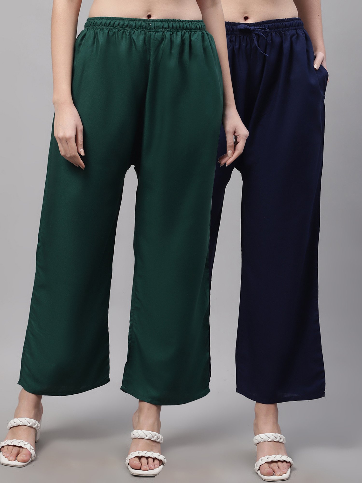 Gracit Green & Navy Rayon Palazzos - Pack of 2