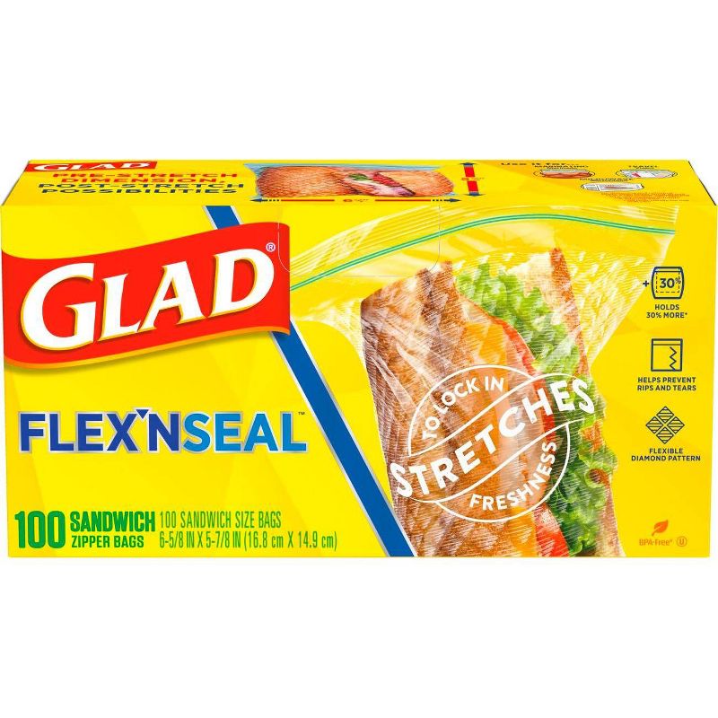 Glad Flex'N Seal + Food Storage Plastic Sandwich Bags - 100ct
