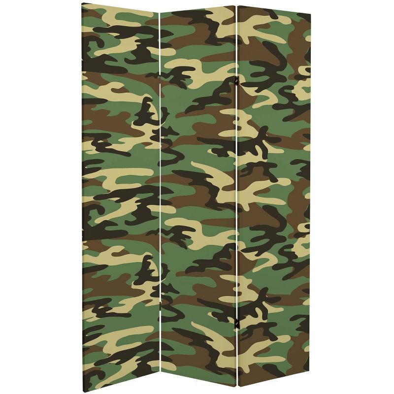 6" Double Sided Camouflage Canvas Room Divider Brown - Oriental Furniture