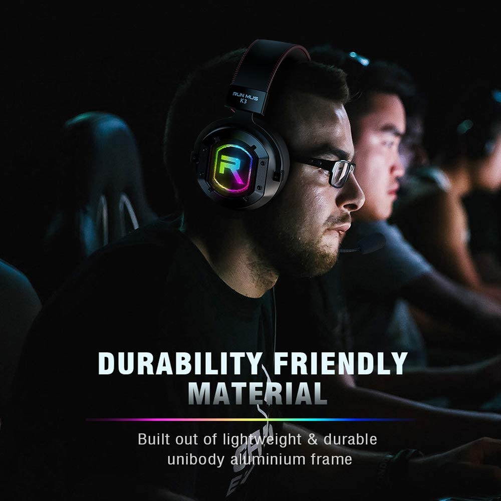 RUNMUS Gaming Headset PS4 Headset Xbox One Headset with 7.1 Surround Sound, Noise Canceling Mic & LED Light, Compatible with Xbox One, PS3, PS4, PS5, PC, Nintendo Switch, Sony PSP