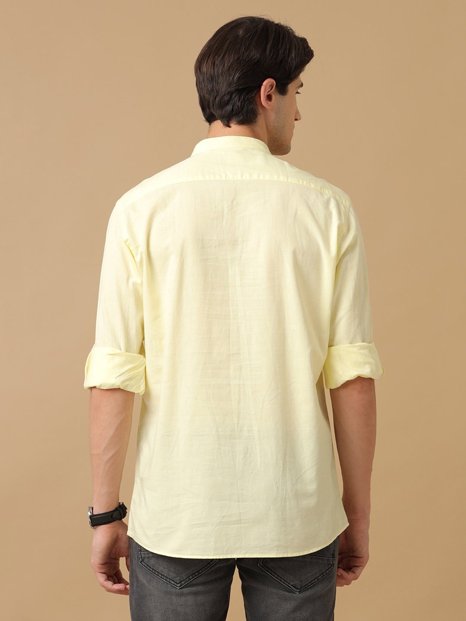 CAVALLO by Linen Club Yellow Contemporary Fit Shirt