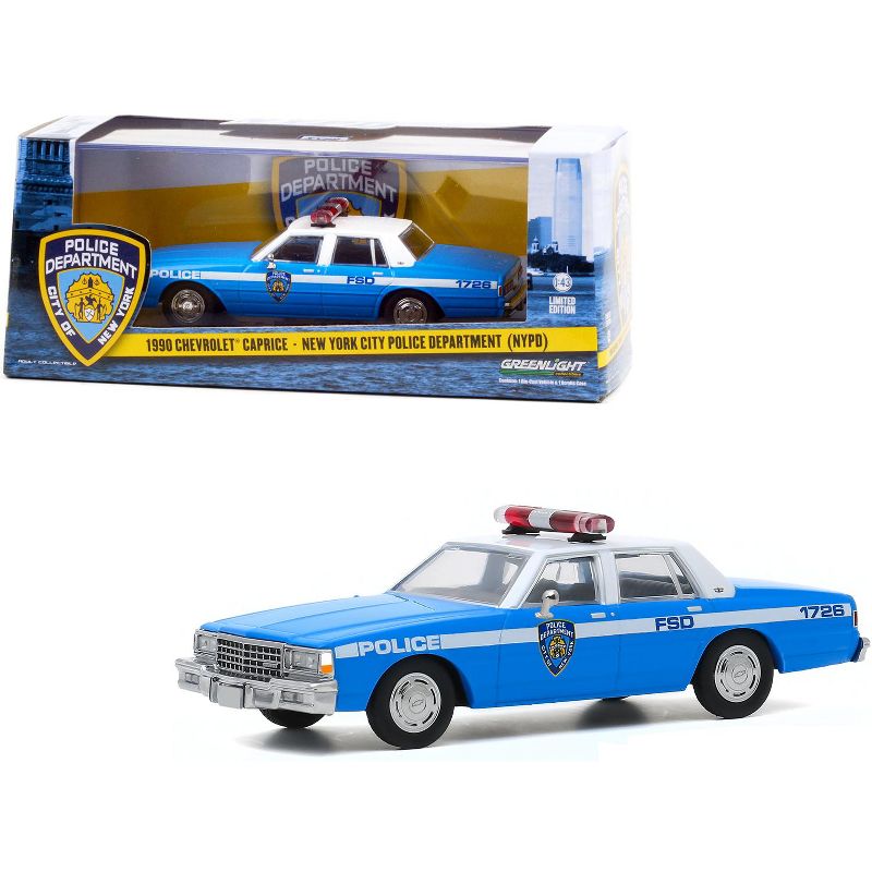 1990 Chevrolet Caprice "New York City Police Dept" (NYPD) Light Blue with White Top 1/43 Diecast Model Car by Greenlight