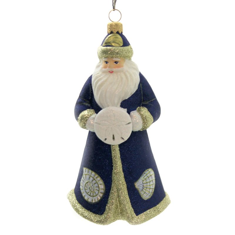 Joy To The World 6.5" Beachy Santa Ornament Glitterazzi Shell  -  Tree Ornaments