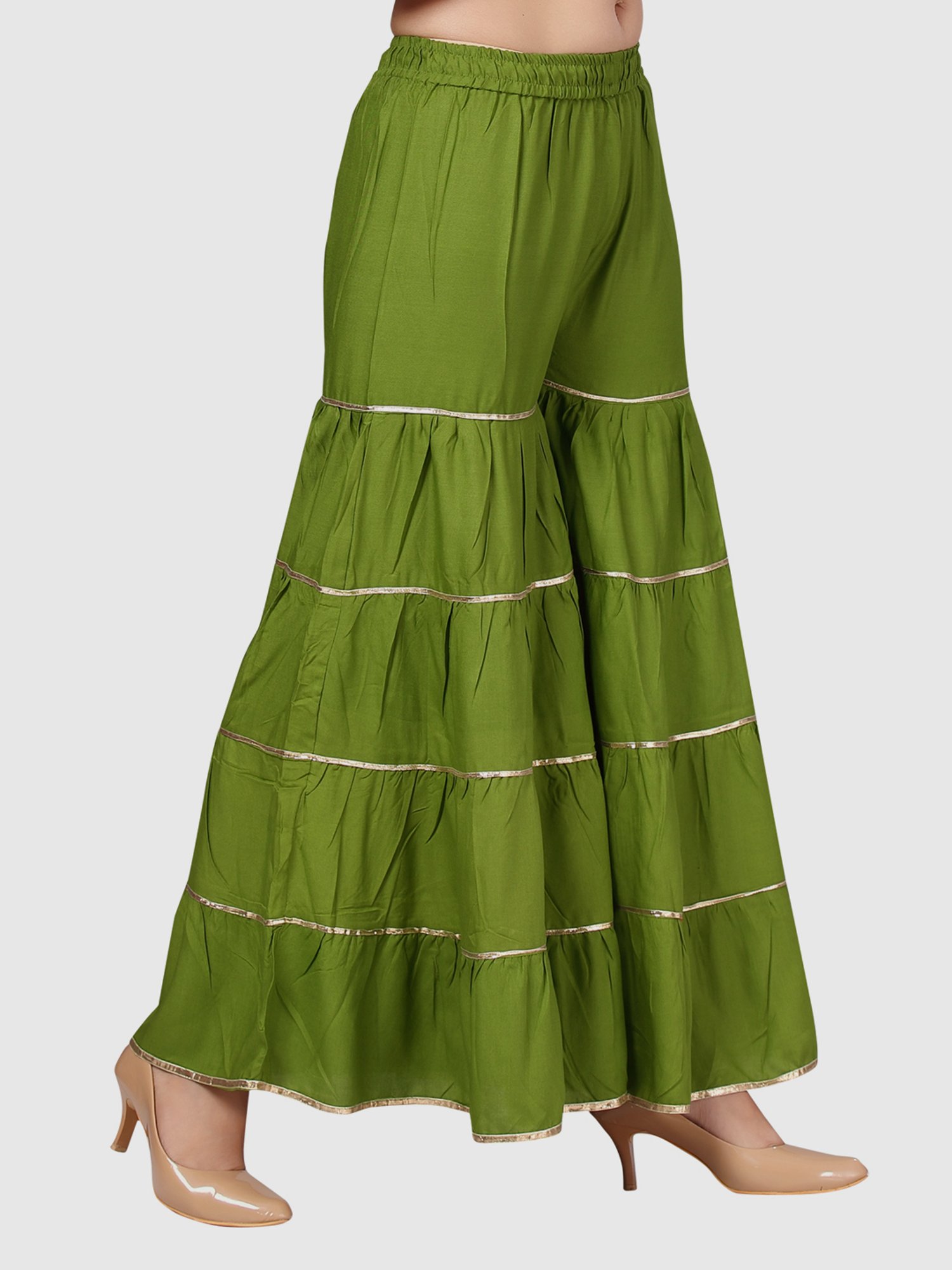 Aarika Green Cotton Striped Sharara