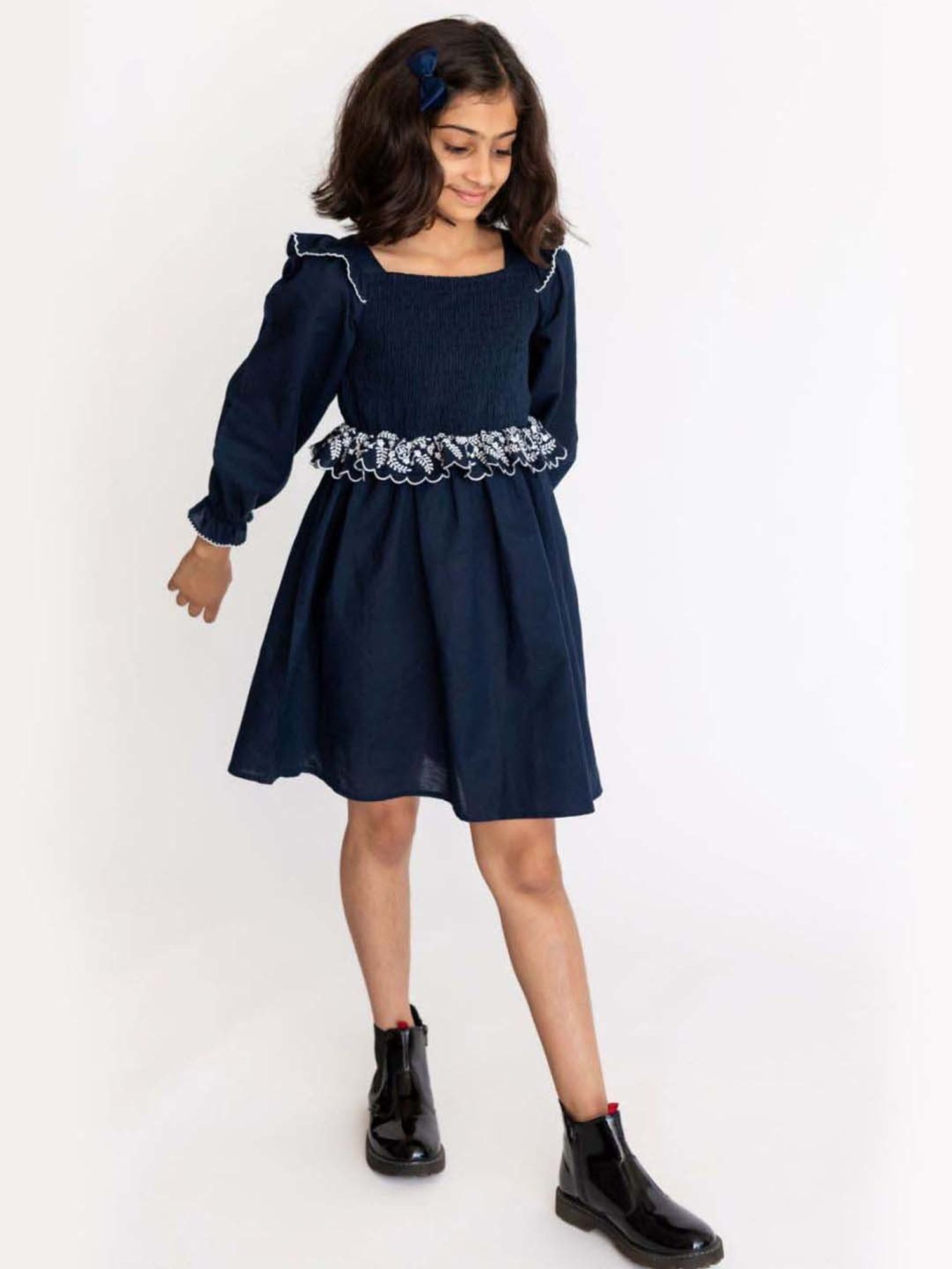 A Little Fable Navy Printed Full Sleeves Dress