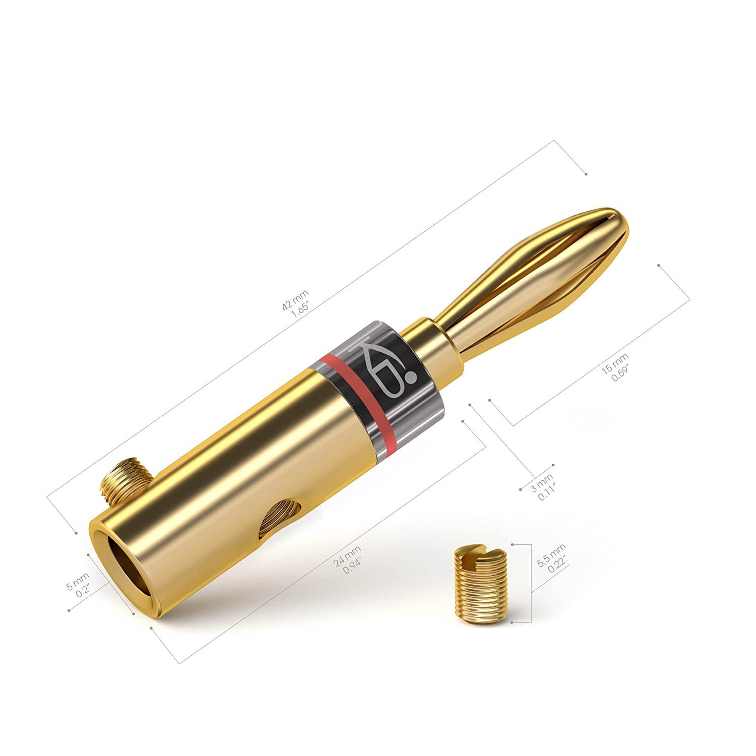 KabelDirekt Banana Plug &ndash; 11-16 AWG, Connector (5 Pair), 24K Gold-Plated, Screwable, Suitable for Flexible Connection of the Cable to Hi-Fi Boxes, Amplifiers, AV Receivers and Sound Systems