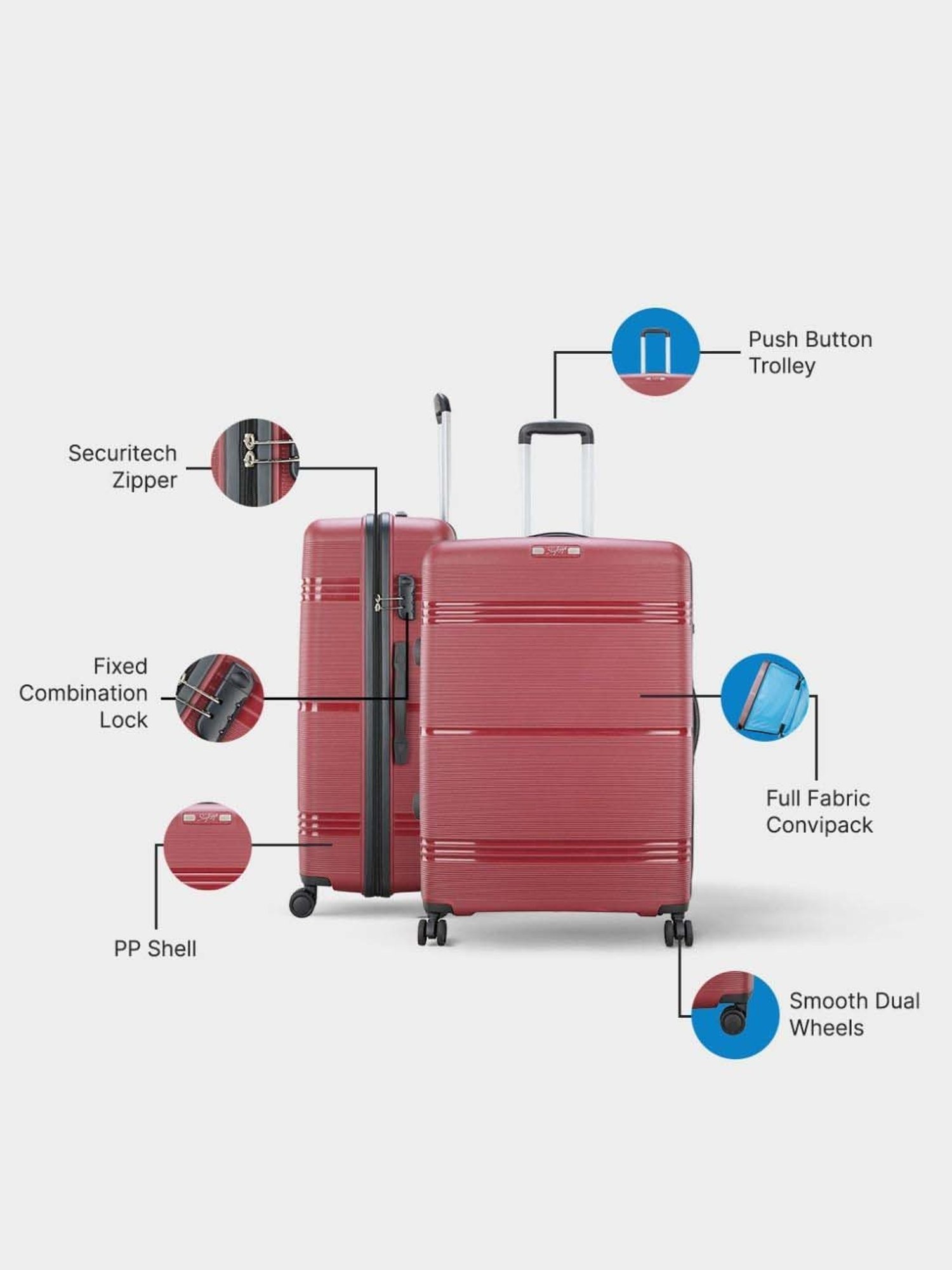 Skybags Focus Maroon Textured Hard Medium Trolley Bag - 46 cm