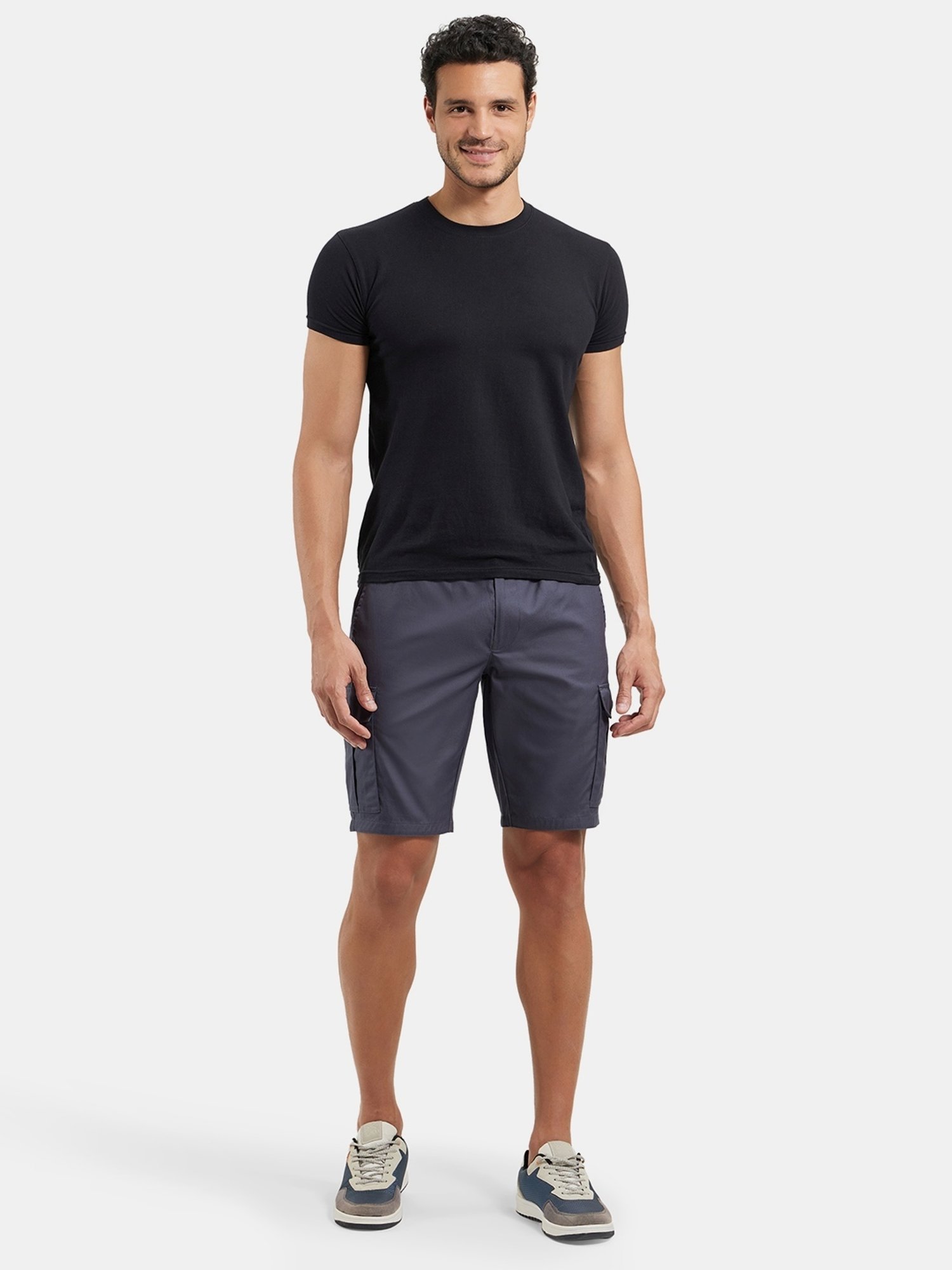 Jockey Grey Cotton Straight Fit Cargo Shorts