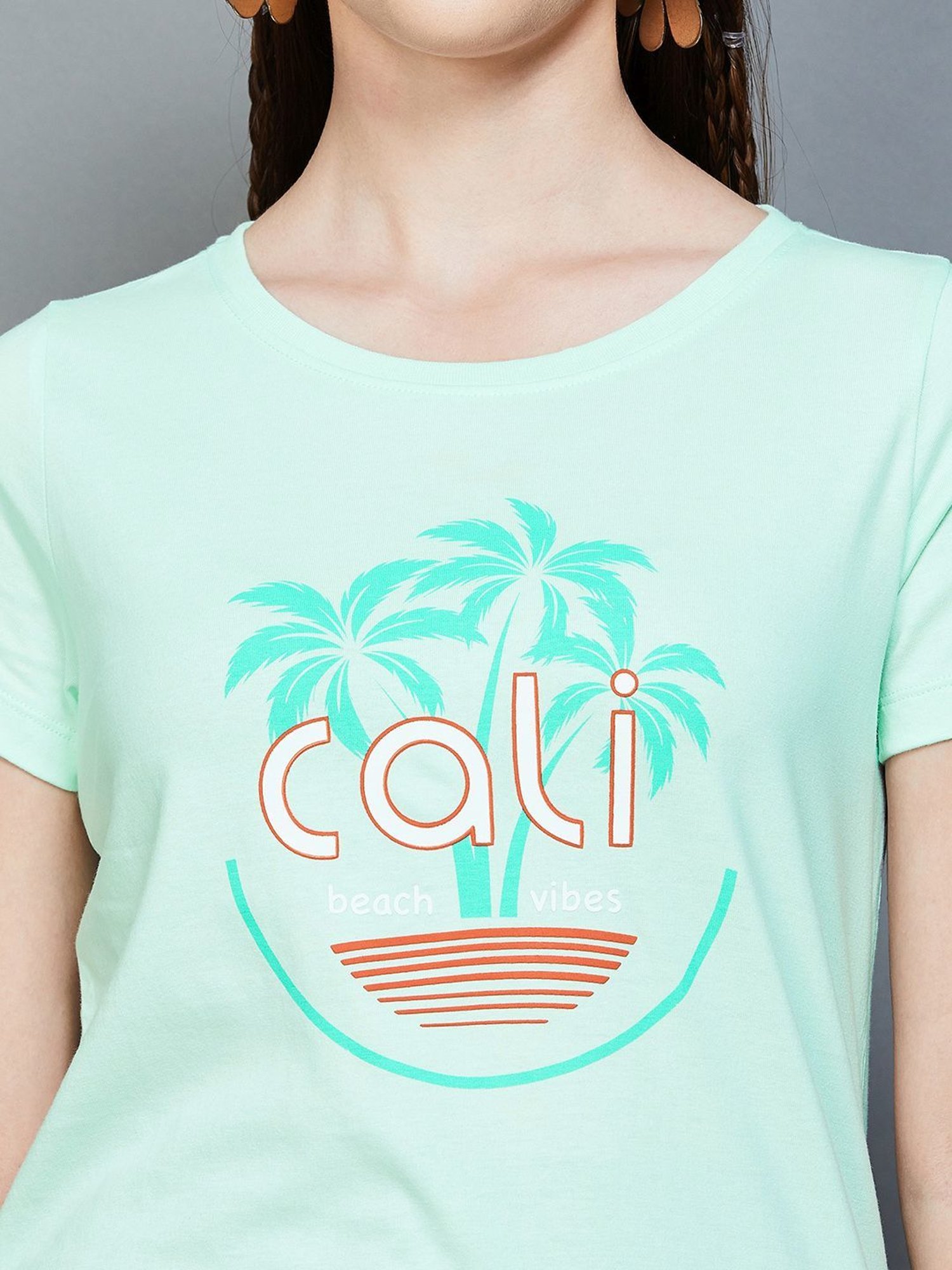 Fame Forever by Lifestyle Green Cotton Printed Top