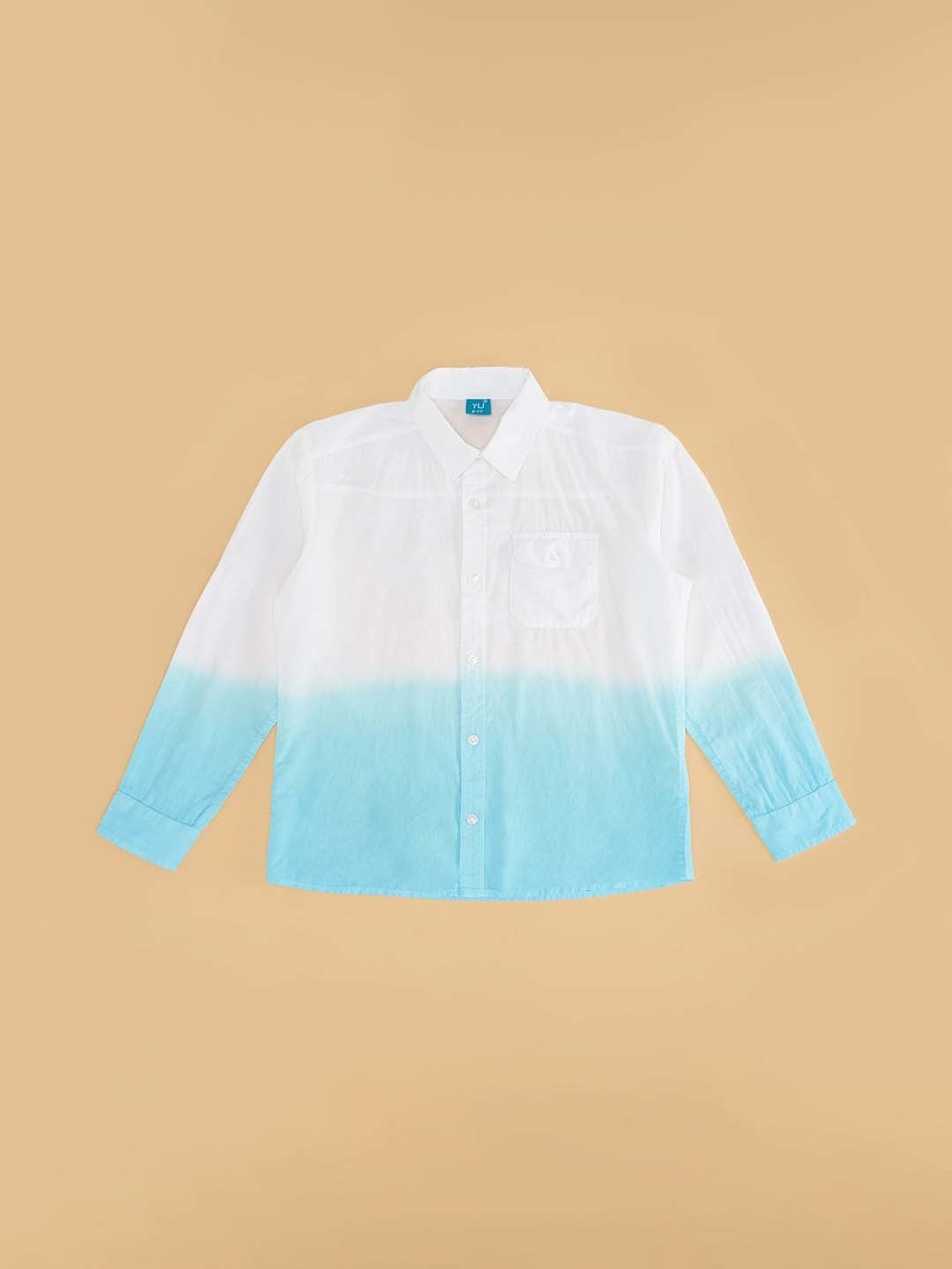 YU by Pantaloons Kids White & Blue Cotton Color Block Full Sleeves Shirt