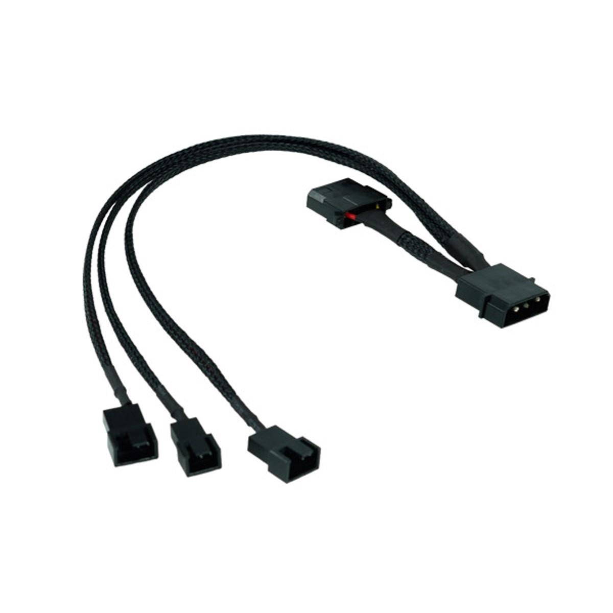 Phobya 4-Pin Molex to 2x 4-Pin PWM and 1x 3-Pin Fan - 30cm | Black (81130)