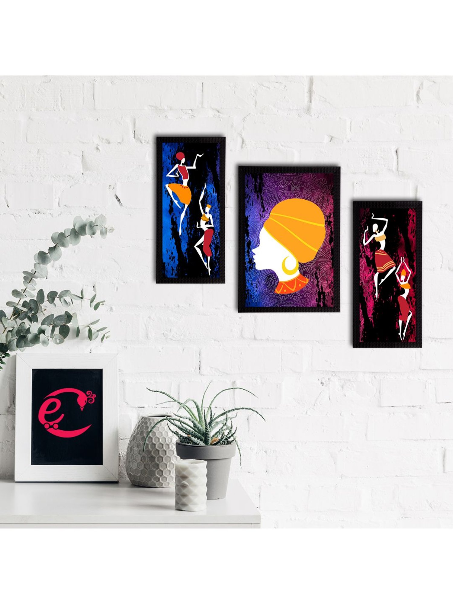 eCraftIndia Set of 3 Tribal Theme Satin Matt Textured UV Art Painting