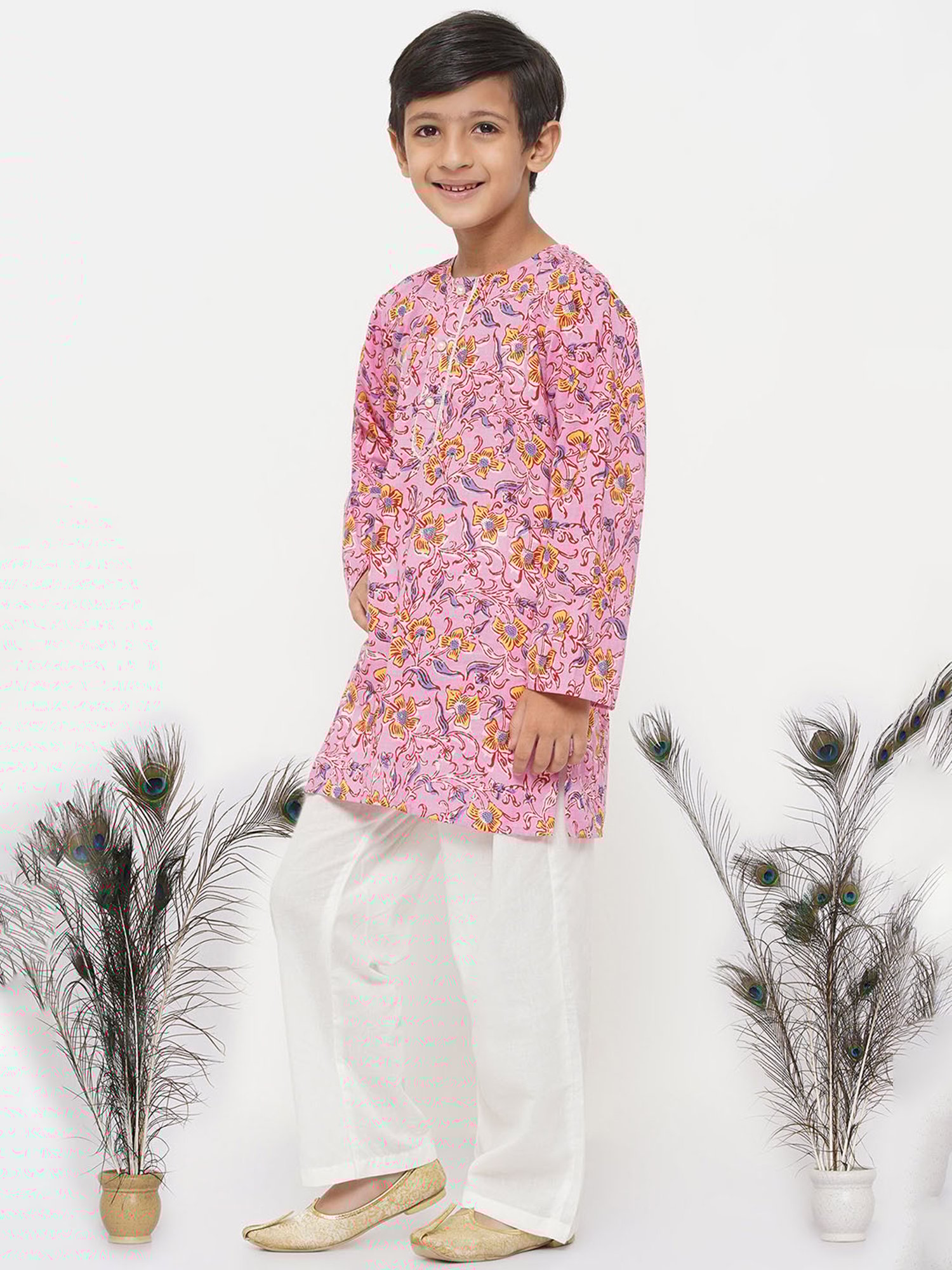 Little Bansi Pink & White Floral 1 Kurta + 1 Pyjamas