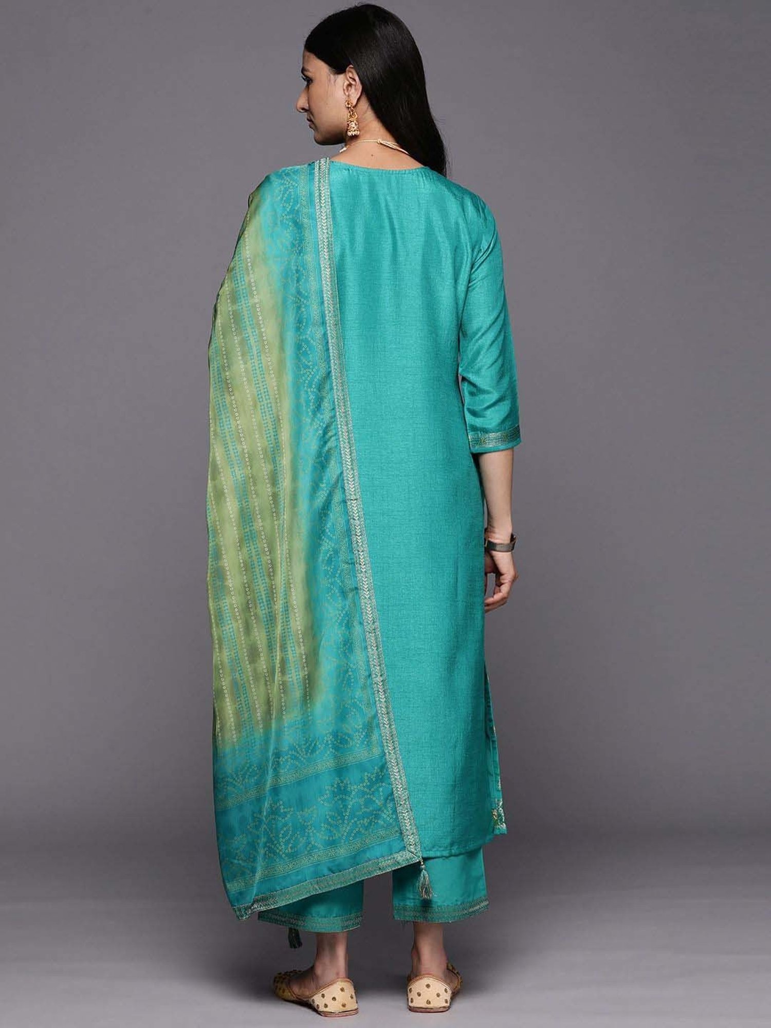 Libas Blue Woven Pattern Kurta Pant Set With Dupatta