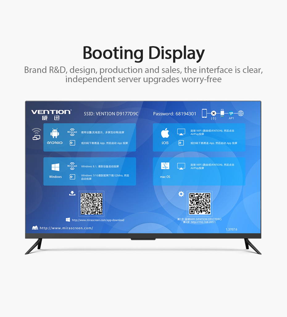 Vention WiFi Display Dongle 4K Wireless HDMI Adapter Airplay Miracast for TV Stick - Compatible with iOS Android Mac Windows, Support DLNA Airplay Mirror Function