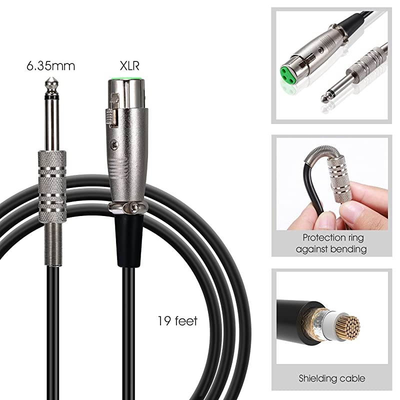 Premium Vocal Dynamic Handheld Microphone with 19ft Detachable XLR Cable and ON/Off Switch (Metal Black) (H-W07)