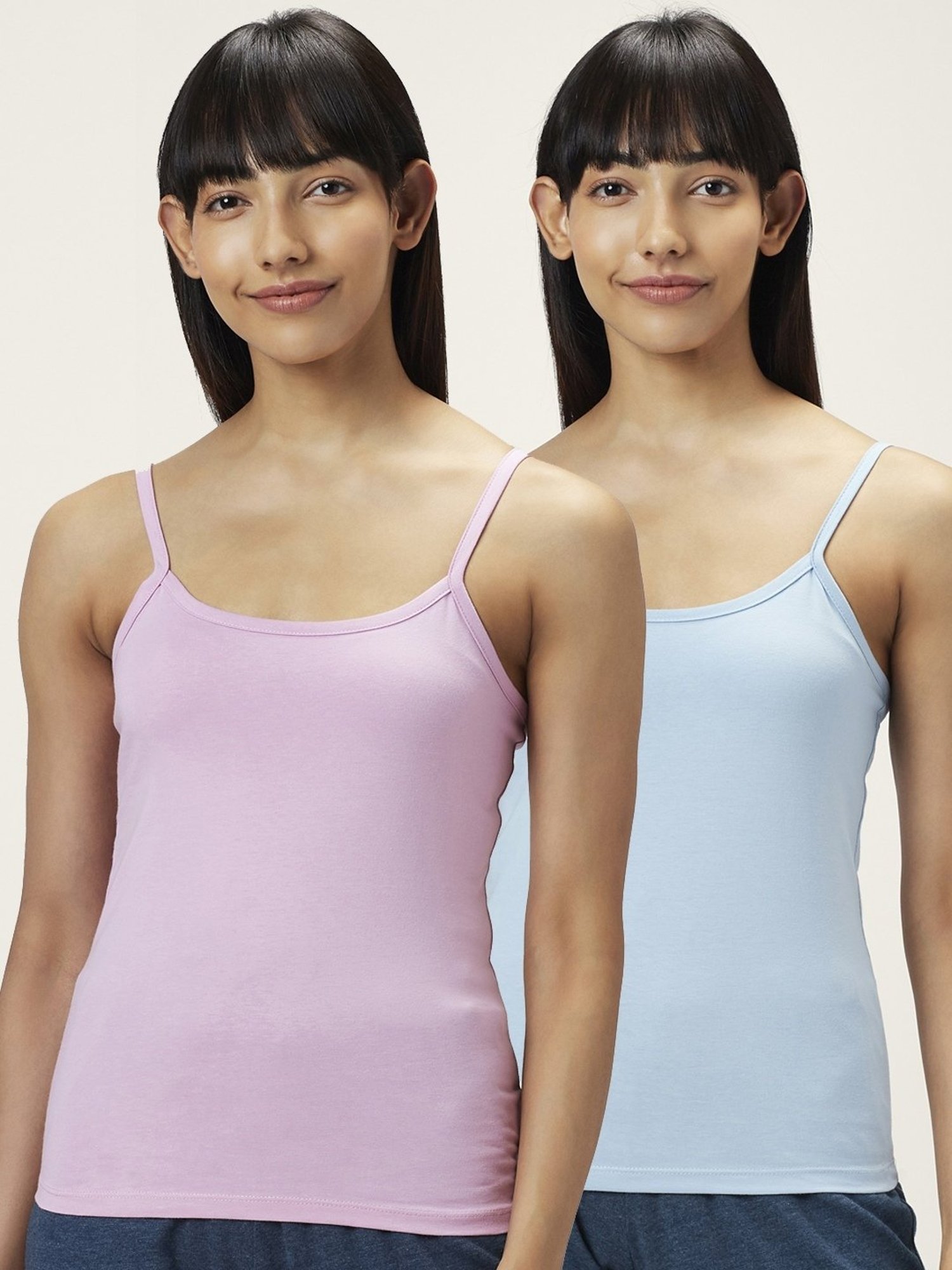 Dreamz by Pantaloons Blue & Pink Cotton Camisoles - Pack Of 2