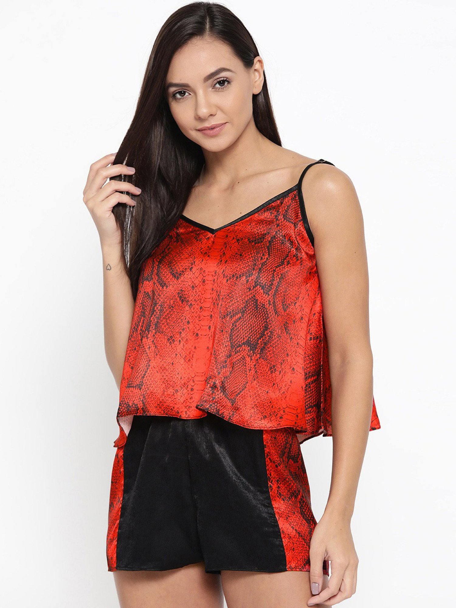 Erotissch Red & Black Animal Print Top Shorts Set
