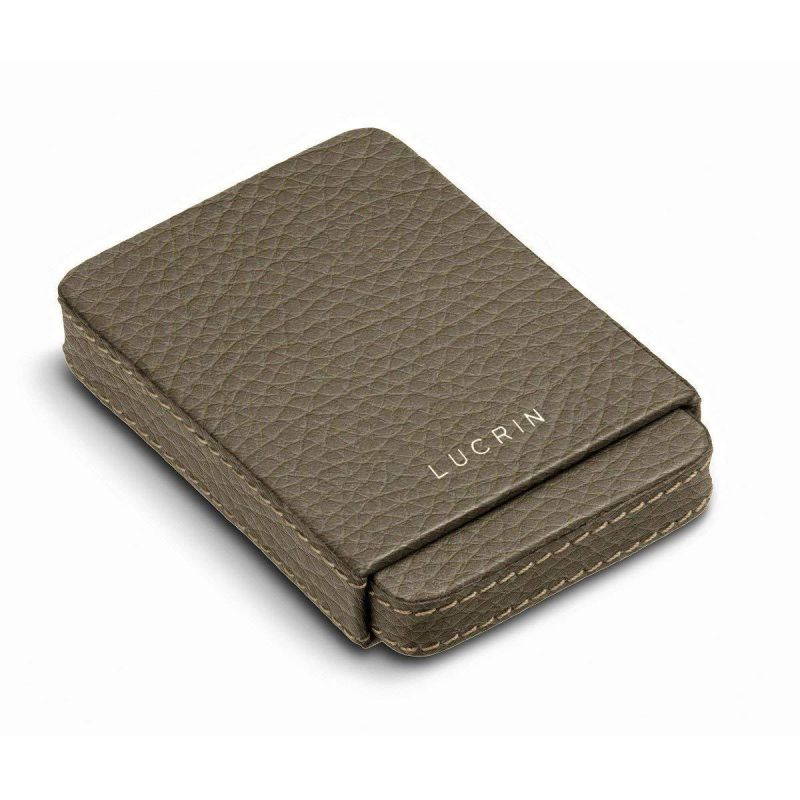 Lucrin - Sliding case for business cards - Dark Taupe - Granulated Leather