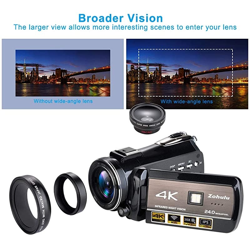 Wifi Full Spectrum Camcorders, Ultra HD Infrared Night Vision Paranormal Investigation Video Camera with 60fps 24MP 30X Digital Zoom - Ghost Hunting Camera(with 2 batteries, 32GB SD card included)