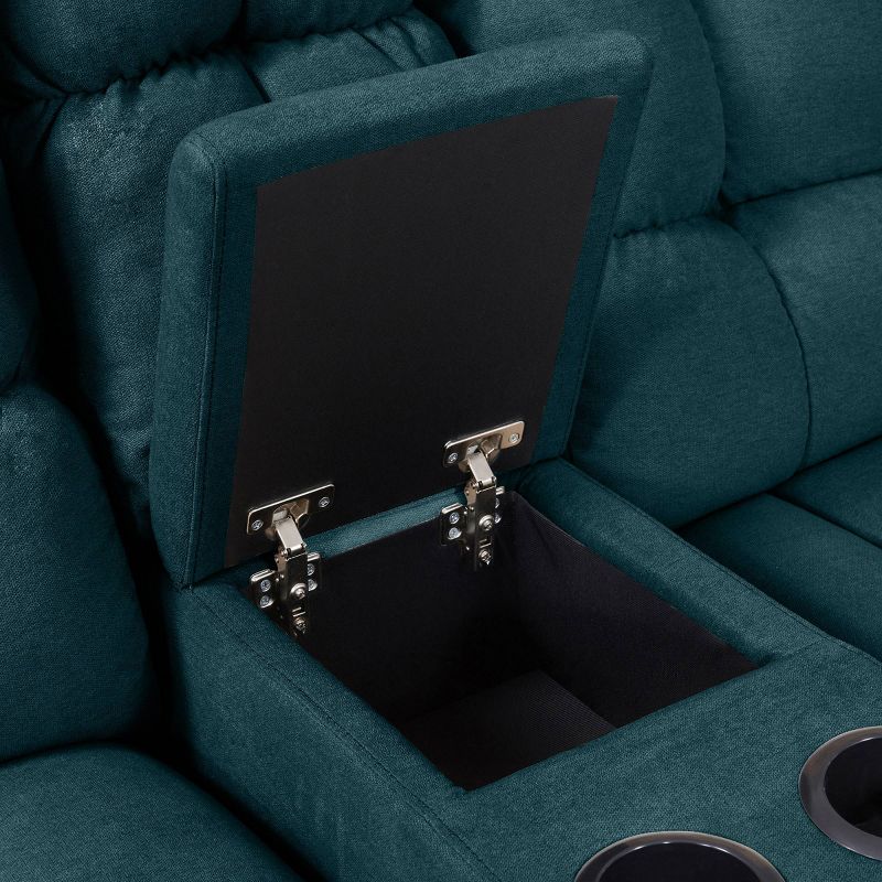 Alma 2 Seat Tufted Wall Hugger Recliner Loveseat with Power Storage Console Plush Low Pile Velour Peacock Blue - ProLounger