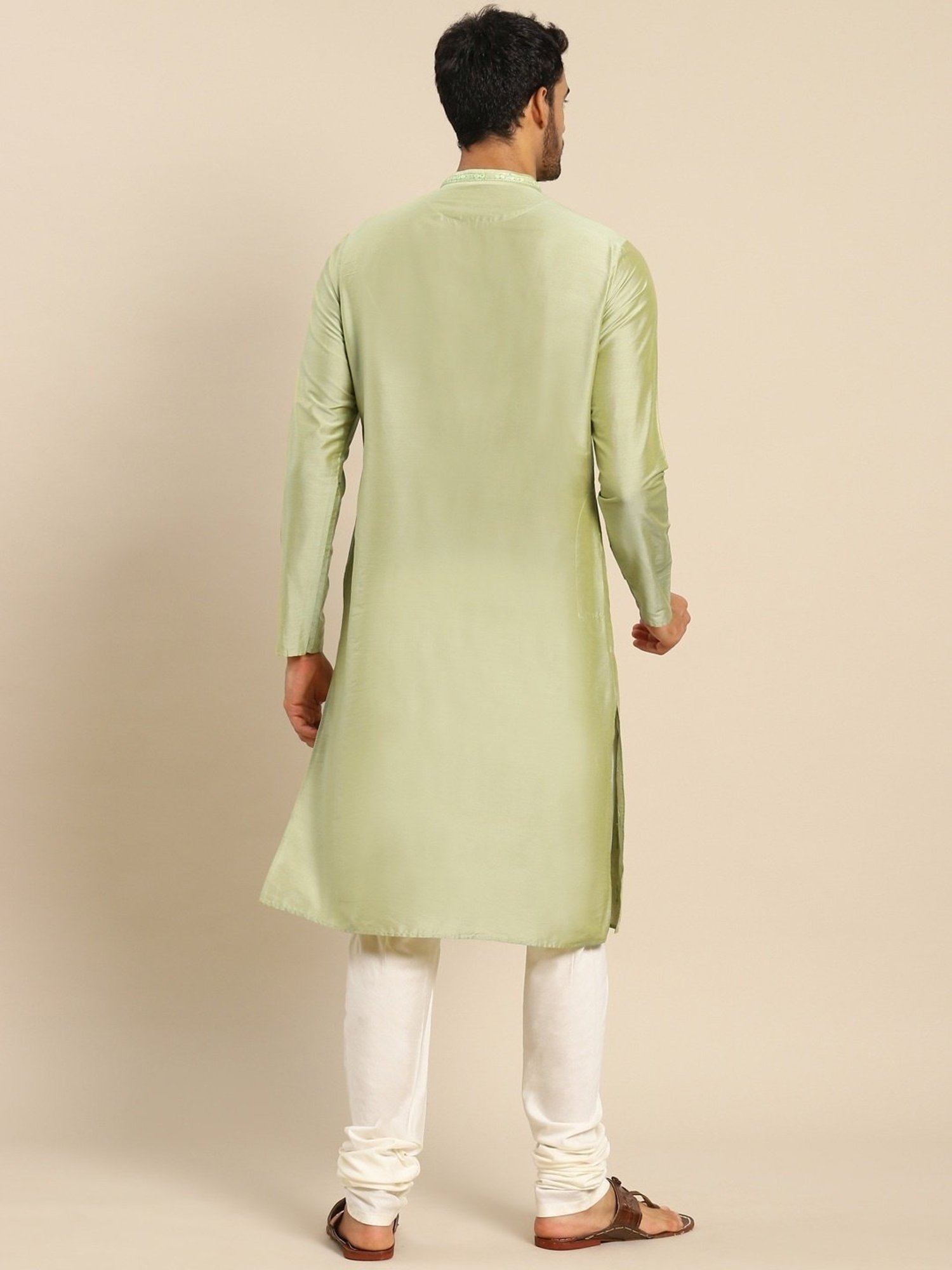 KISAH Mid Green Regular Fit Embroidered Kurta Bottom Set