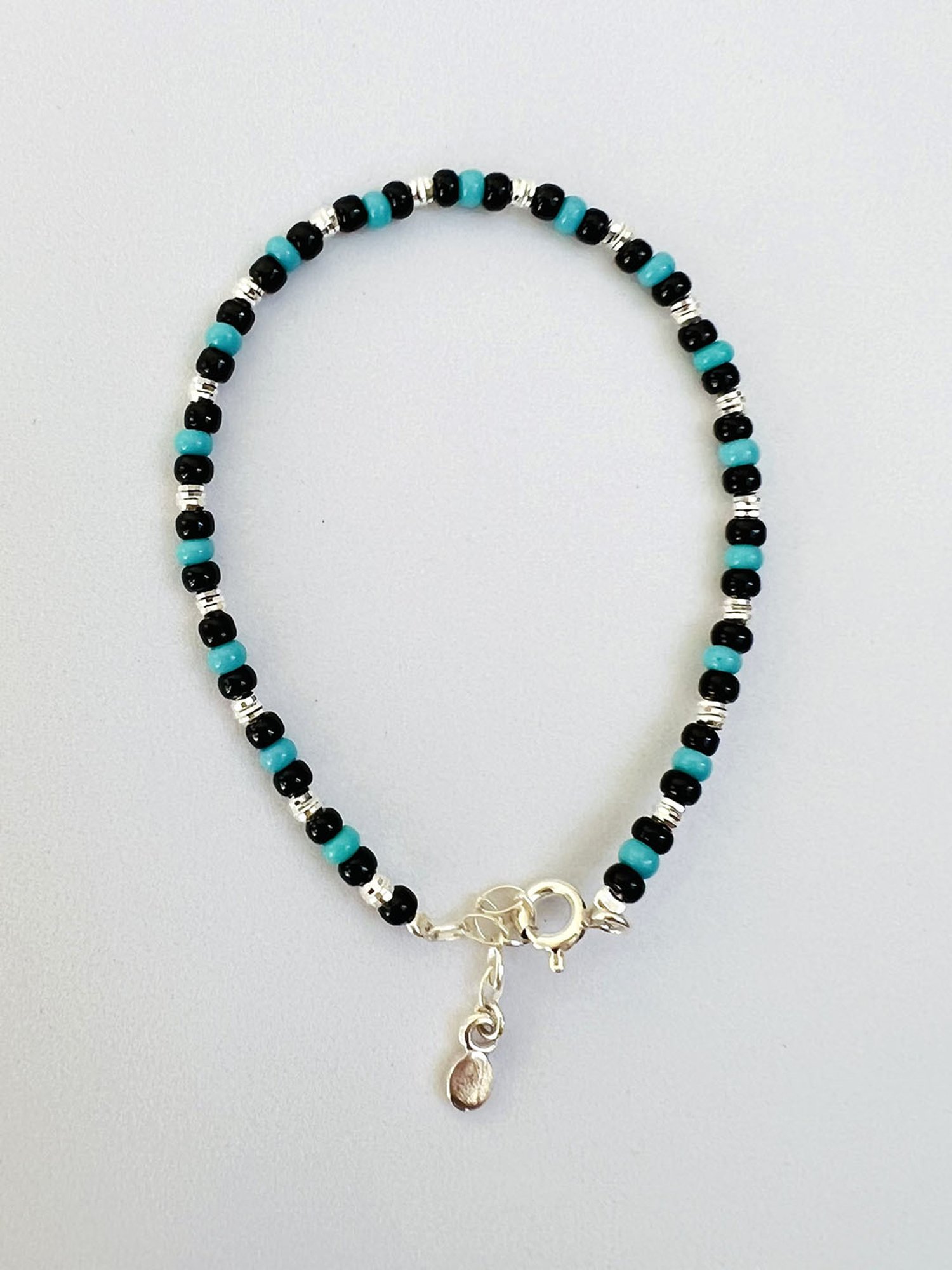 Arte Jewels 925 Sterling silver Black and Blue Beads Bracelet for Women & Girls