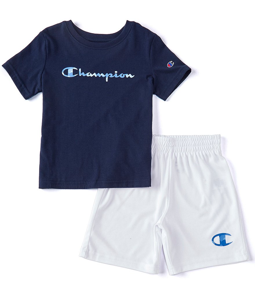 Champion Little Boys 2T-7 Short-Sleeve Script Logo Tee & Short Set