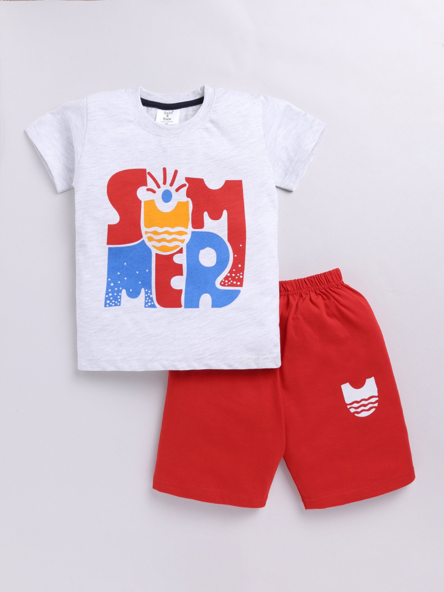 Todd N Teen Kids Grey & Red Printed T-Shirt With Shorts