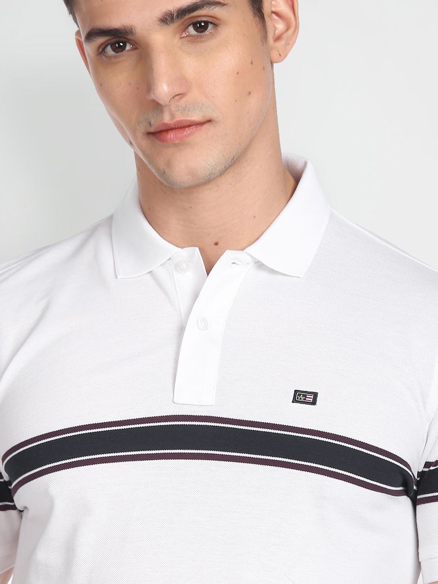 Arrow Sport White Cotton Regular Fit Striped Polo T-Shirt