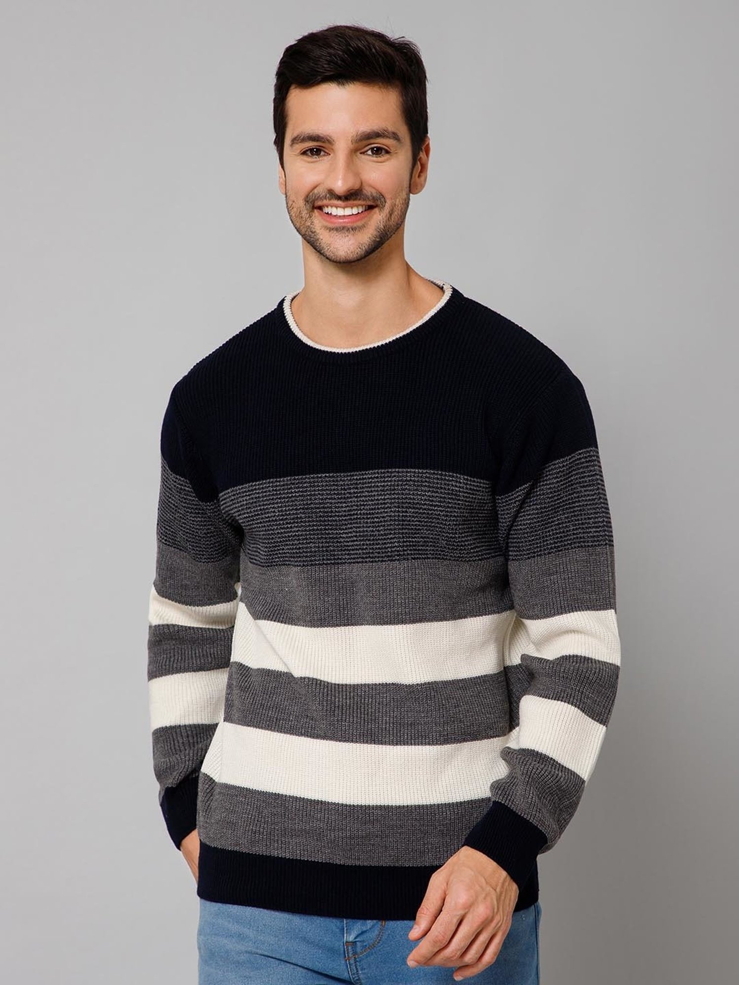 Cantabil Multicolor Regular Fit Striped Sweater