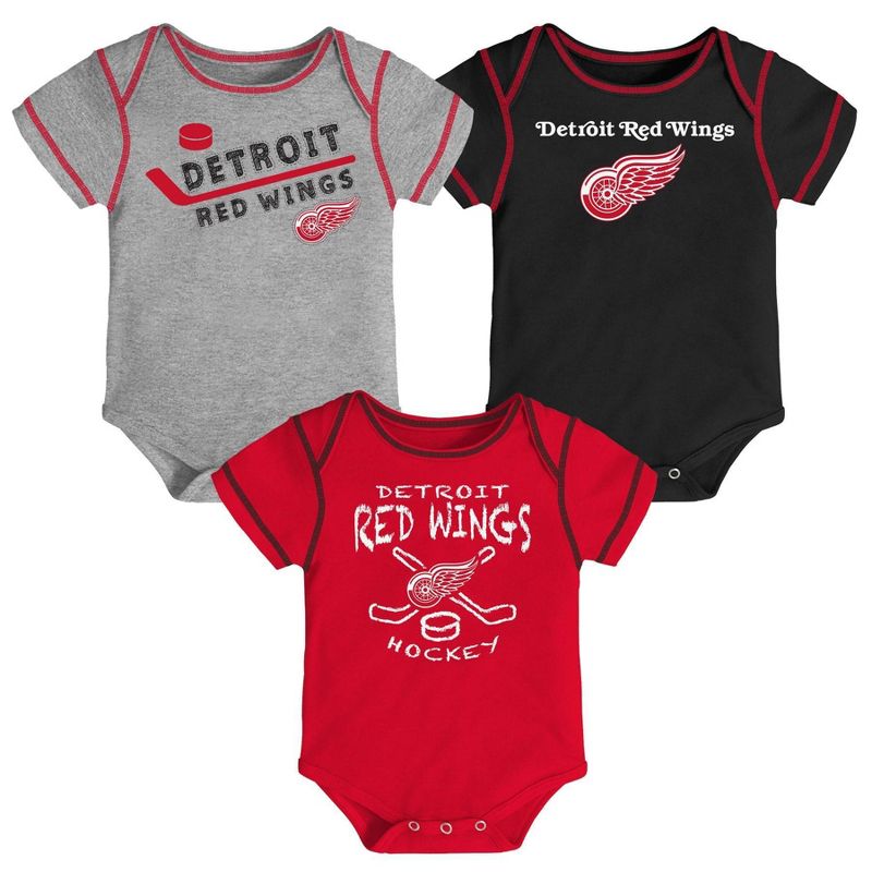 NHL Detroit Red Wings Baby Boys' Game Winner Bodysuit Set 3pk - 0-3M