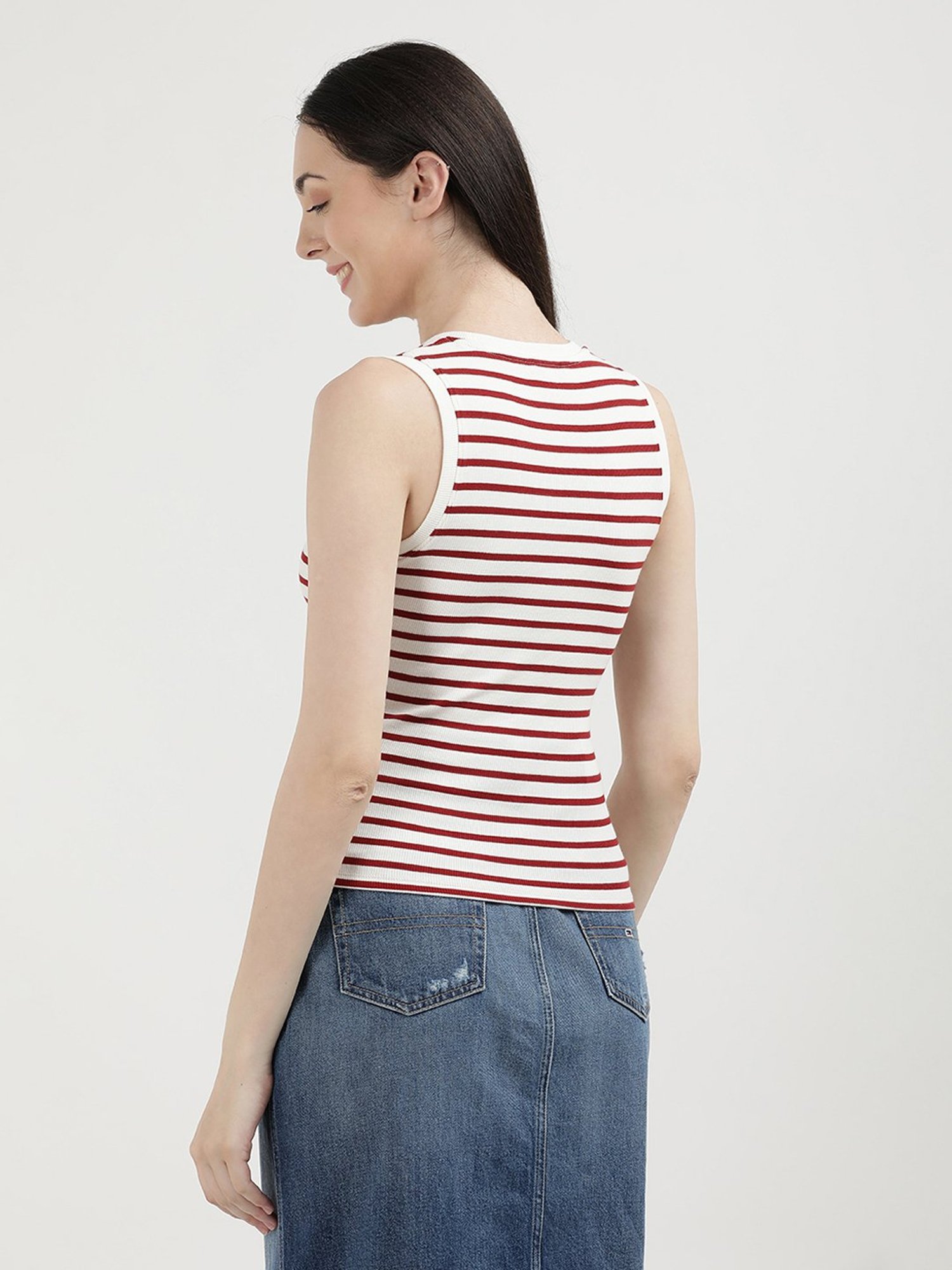 TOMMY HILFIGER White & Red Striped Top
