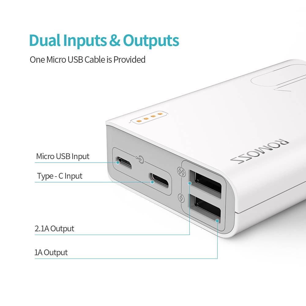 ROMOSS Power Bank 10000mAh Portable Charger with 2 USB Ports External Battery Pack with LED Indicator for Smartphone, Tablets and Other Devices