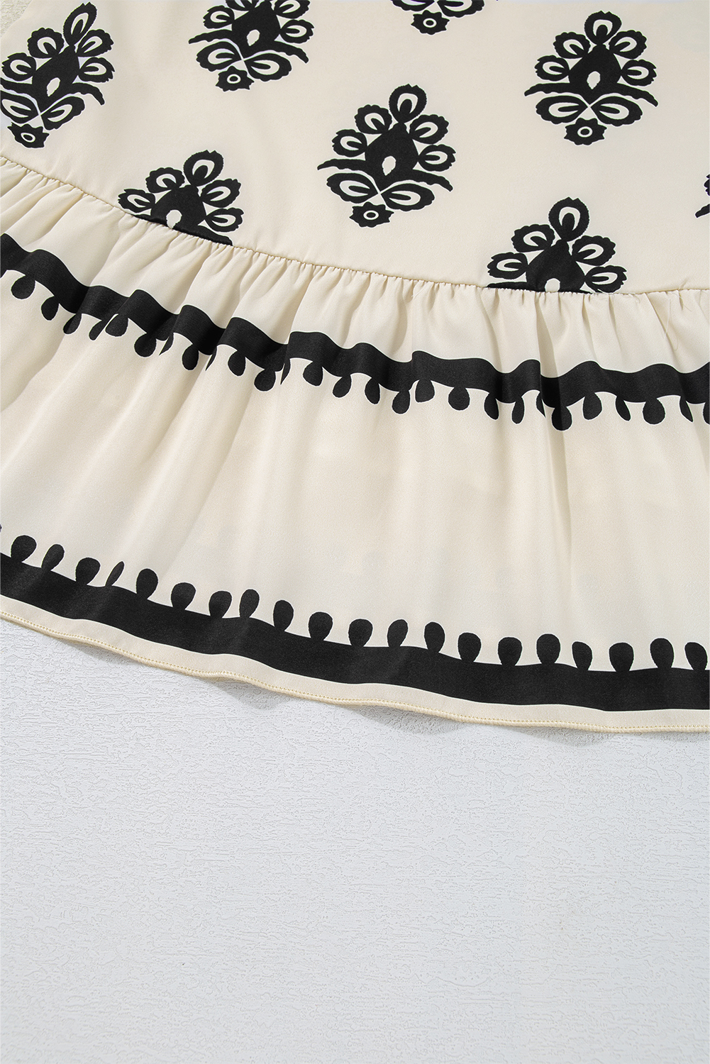 White Frill Mock Neck Sleeveless Tiered Floral Dress